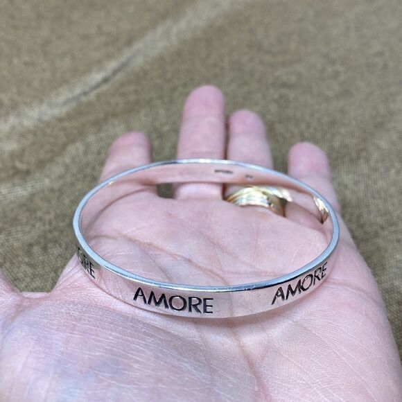 Solid 925 Sterling Silver Amore Bangle Bracelet - Picture 5 of 10